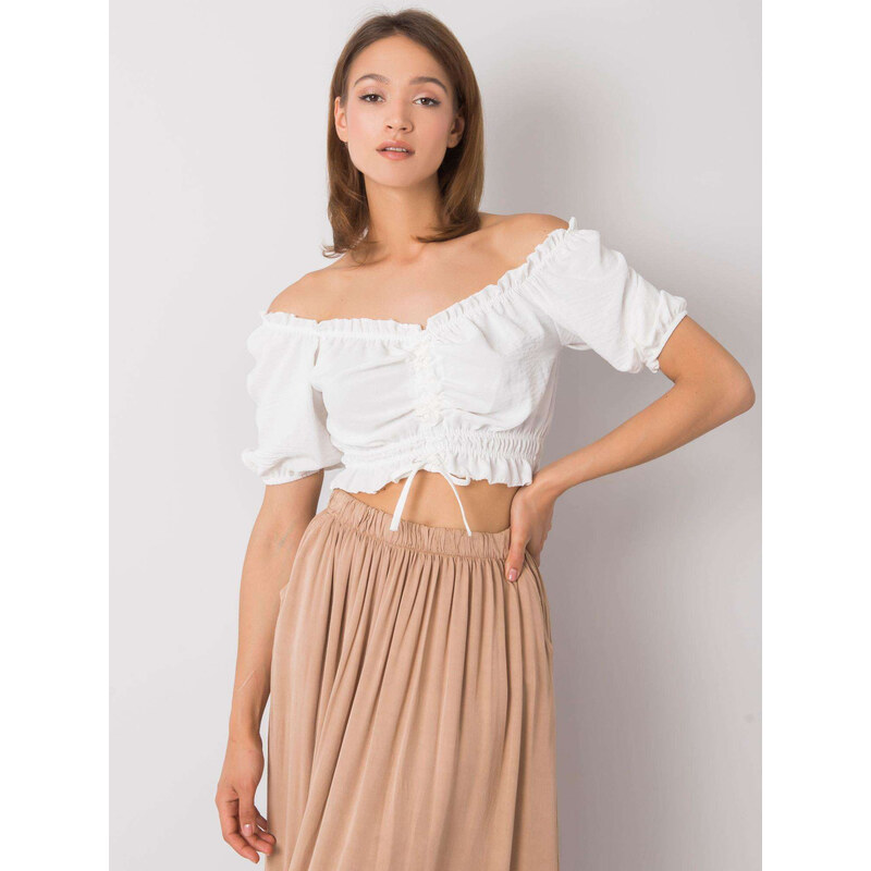 RUE PARIS Biely dámsky top s riasením RO-BZ-2534.07-white 57950840