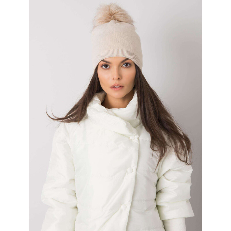 RUE PARIS Béžová čiapka s chlpatým brmbolcom JK-SK-34.11-beige 57953730