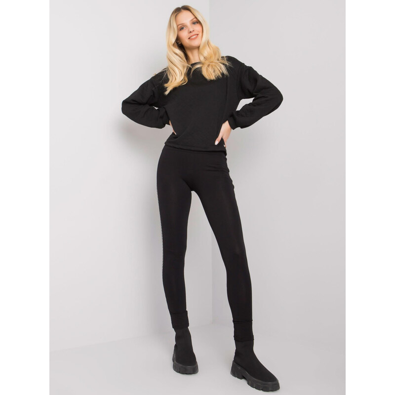 RUE PARIS Čierne legíny Jasmine s pepito pruhmi na bokoch RV-LG-7374 57949067