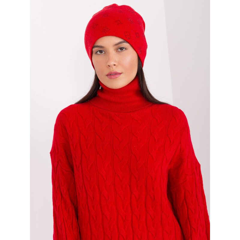 ITALY MODA Červená čiapka s kamienkami -AT-SK-2325.96-czerwony 57953775