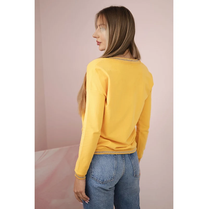 Kesi Dámska mikina s flitrovým nápisom Horčica 64793216