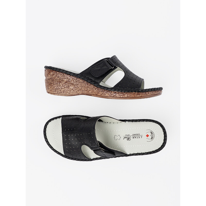 Shelvt Black wedge flip-flops with cutouts