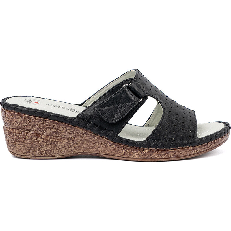 Shelvt Black wedge flip-flops with cutouts
