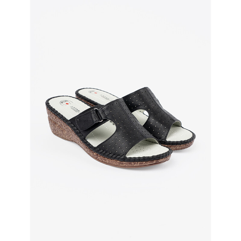 Shelvt Black wedge flip-flops with cutouts