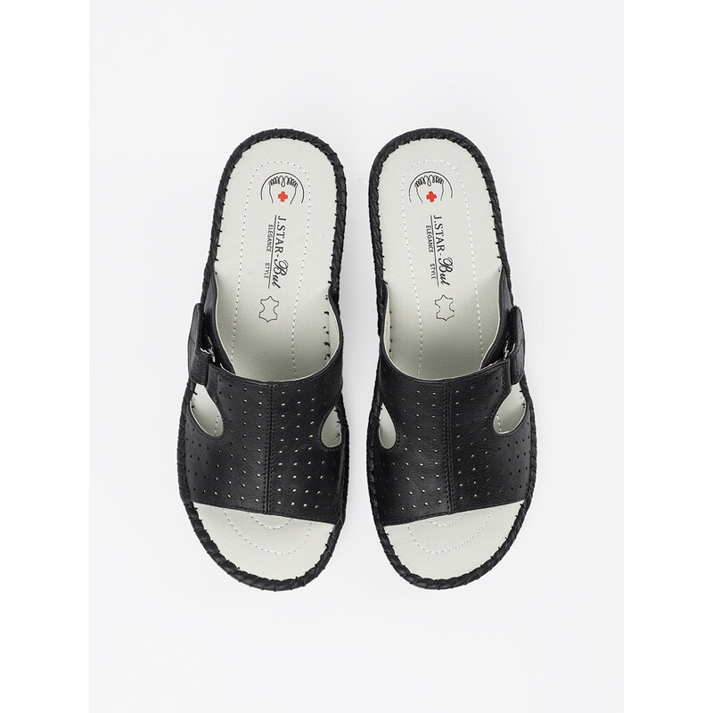 Shelvt Black wedge flip-flops with cutouts