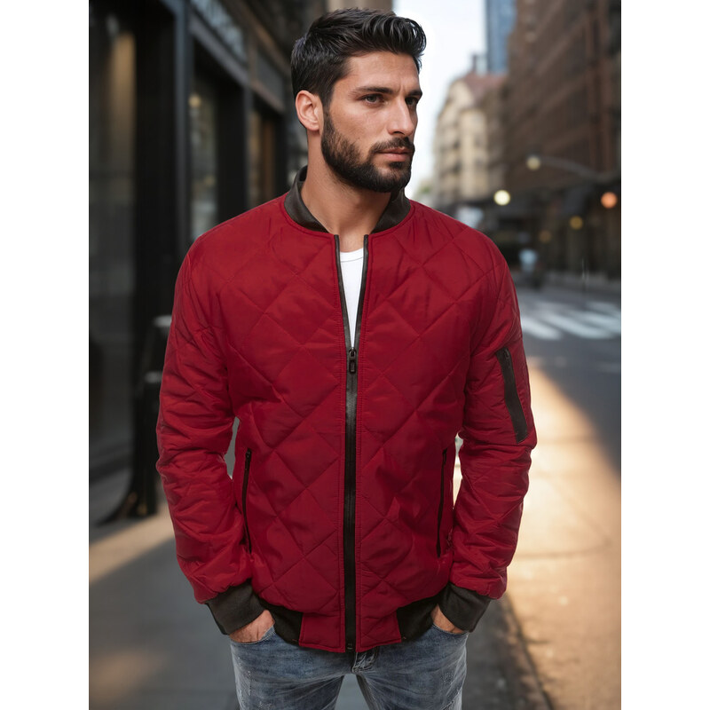 Pánska bunda prešívaná bomber jacket burgundská červená Dstreet TX2209 65502729