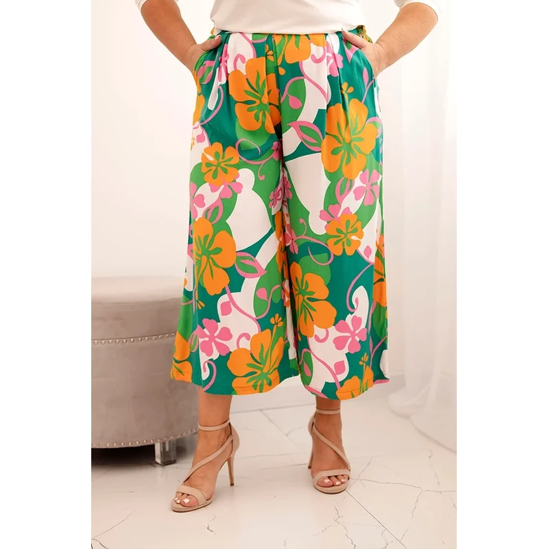 Kesi Włoski Dámske nohavice Plus Size z viskózy s kvetinovým vzorom 64695598