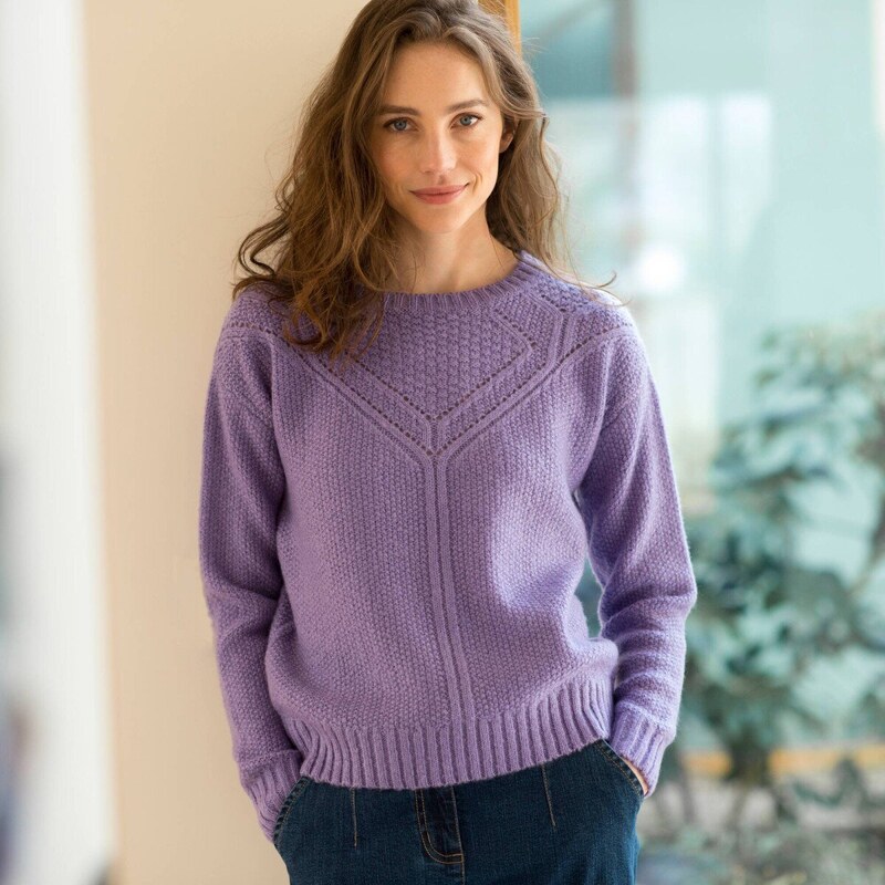 Pulóver s perličkovým vzorom a okrúhlym výstrihom lila 044 57266732
