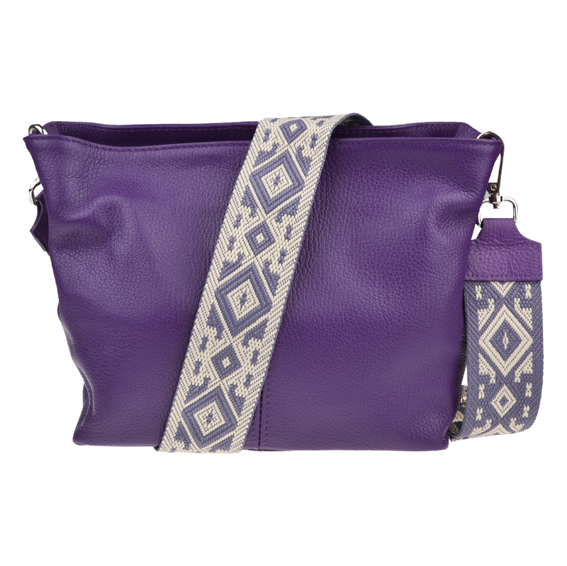 Fialová kožená talianska crossbody kabelka Batilda Viola s prídavným 64491593