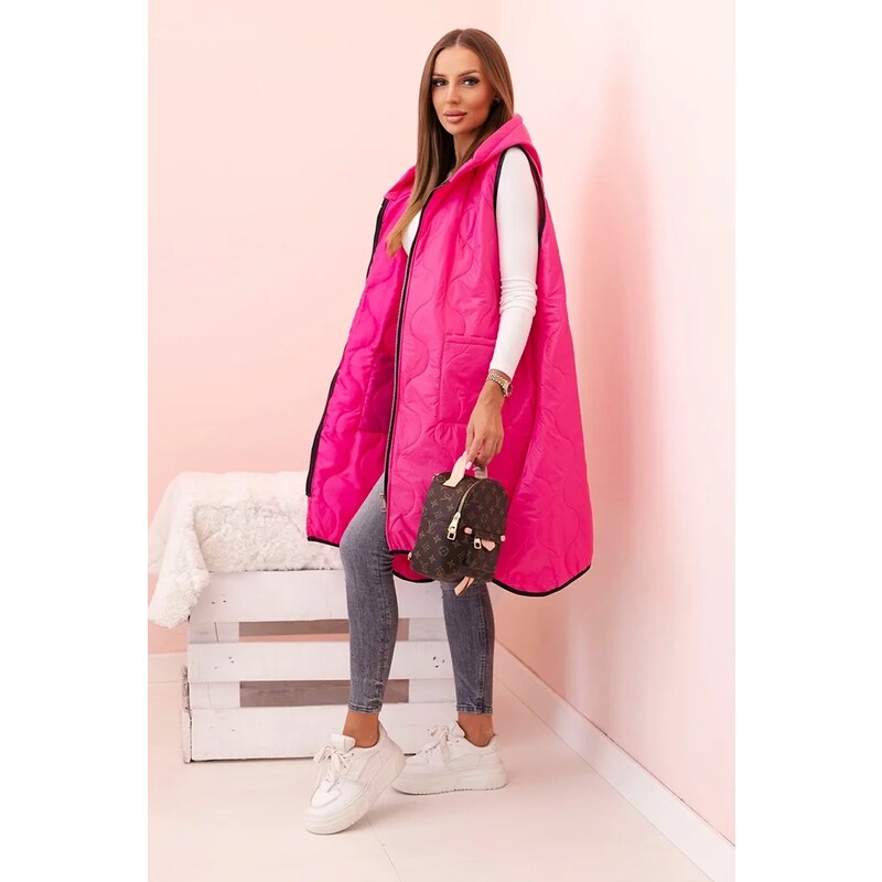 Kesi Włoski Dámska prešívaná vesta Plus Size s kapucňou na zips ružová 64712994