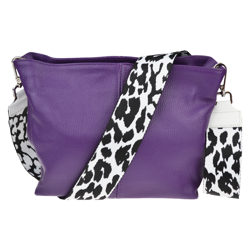 Fialová kožená talianska crossbody kabelka Batilda Viola s prídavným 64491596