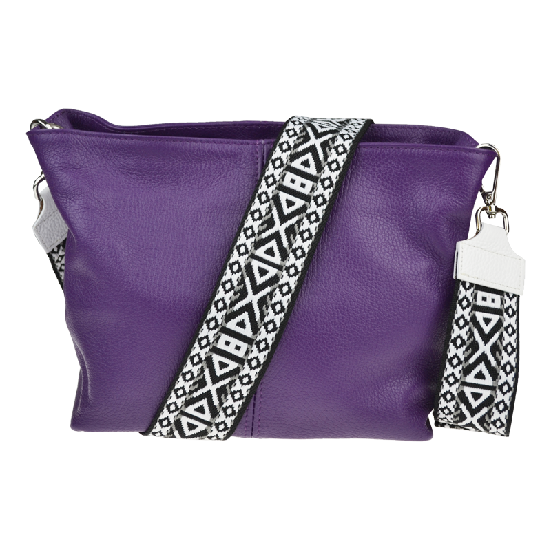 Fialová kožená talianska crossbody kabelka Batilda Viola s prídavným 64491595