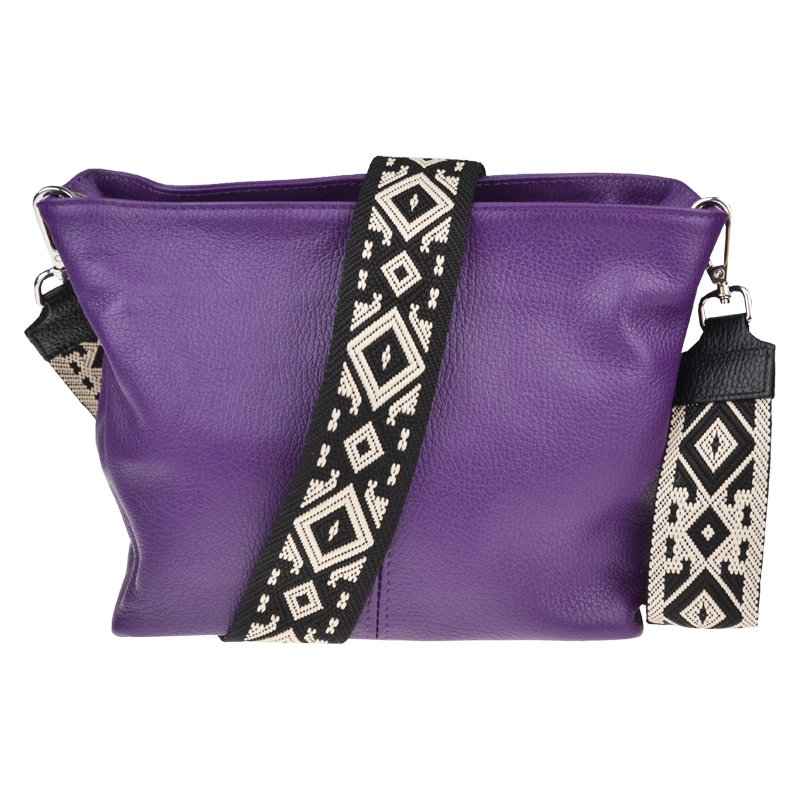 Fialová kožená talianska crossbody kabelka Batilda Viola s prídavným 64491598