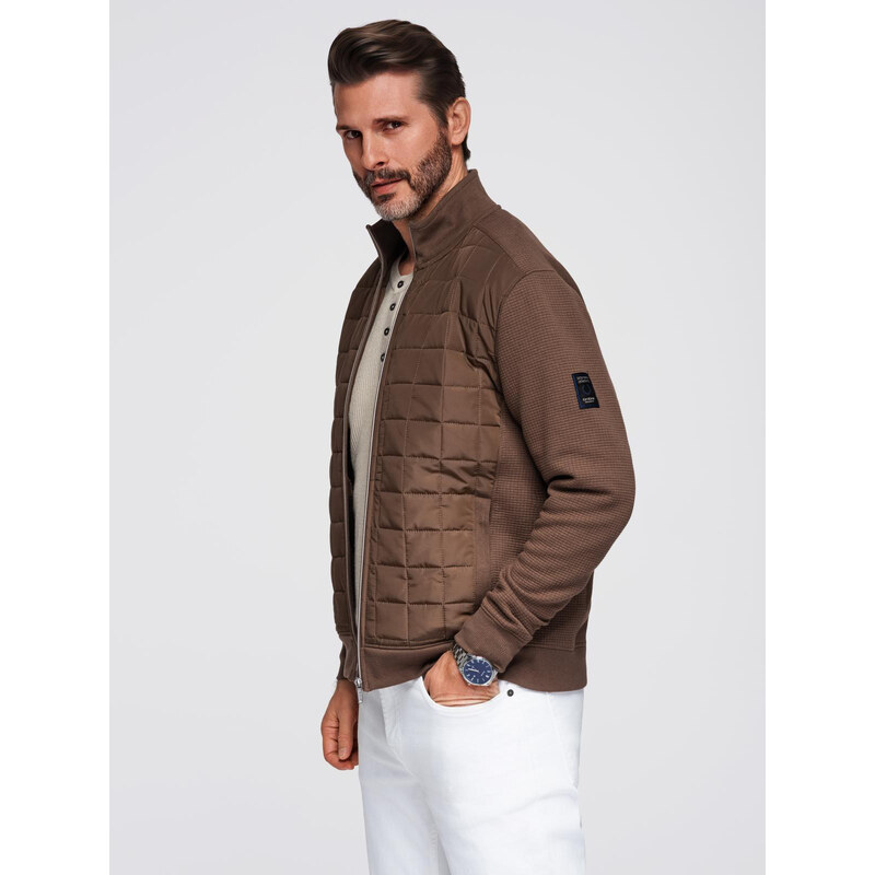 Ombre Lightweight unzipped mens jacket with quilted front - brown 58160443