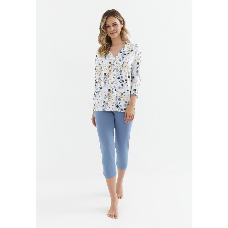 Cana Dámske bavlnené pyžamo 400, Farba biela-nebesky modrá 64496443