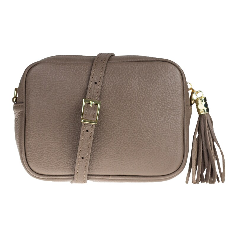 Hnedá kožená talianska crossbody kabelka Bala Taupe Scura NovaKabelka 39473517