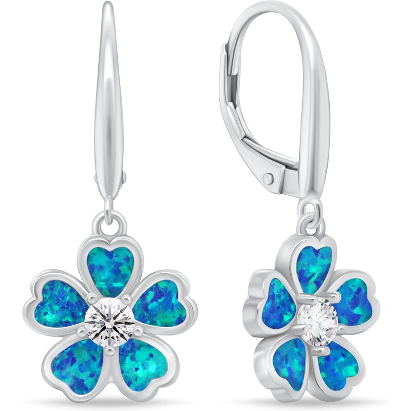 Brilio Silver Strieborné visiace náušnice Kvety s modrými opálmi 66583499