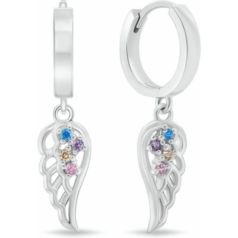 Brilio Silver Strieborné kruhové náušnice Anjelské krídlo so zirkónmi 66586374