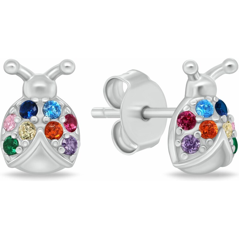 Brilio Silver Strieborné náušnice Lienky s farebnými zirkónmi 66600294