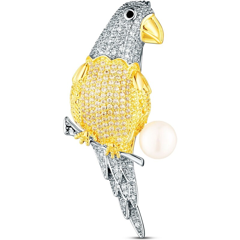 JwL Luxury Pearls Očarujúca pozlátená brošňa papagáj s pravou perlou 66584320