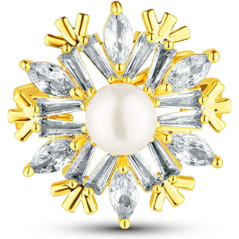 JwL Luxury Pearls Trblietavá brošňa v tvare snehovej vločky s perlou 66578365