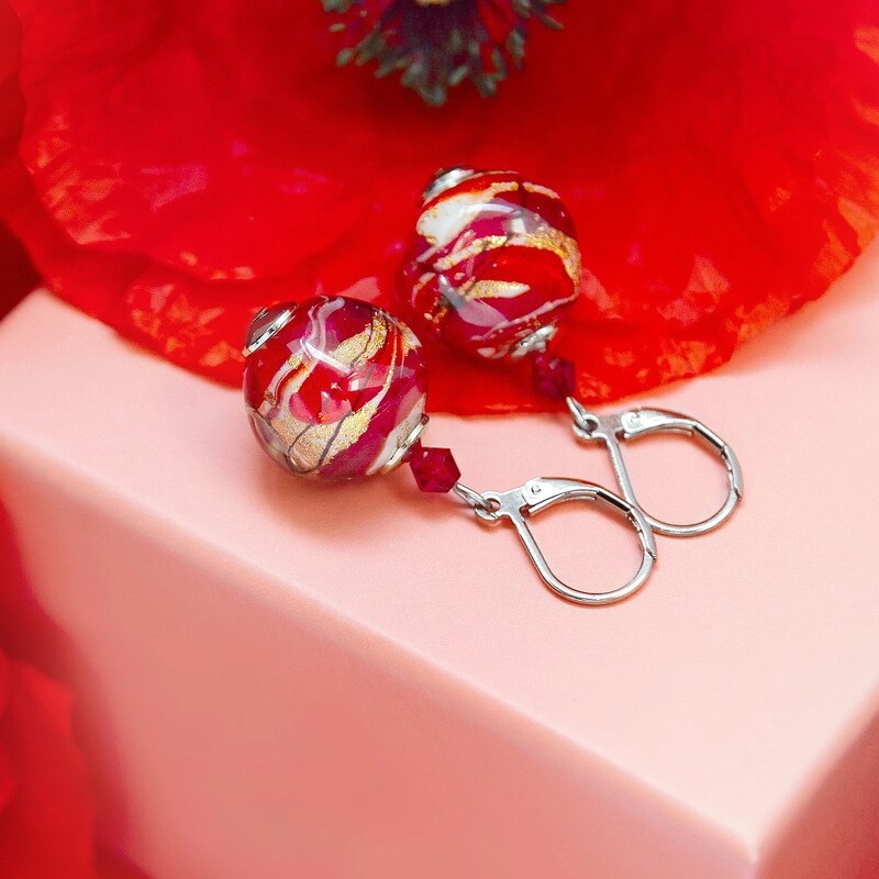 Lampglas Náušnice s 24-karátovým zlatom v perle Lampglas Royal Poppy 66591670