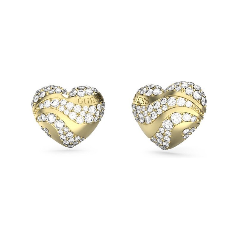 Guess Blyštivé pozlátené náušnice so zirkónmi In My Heart 66588497