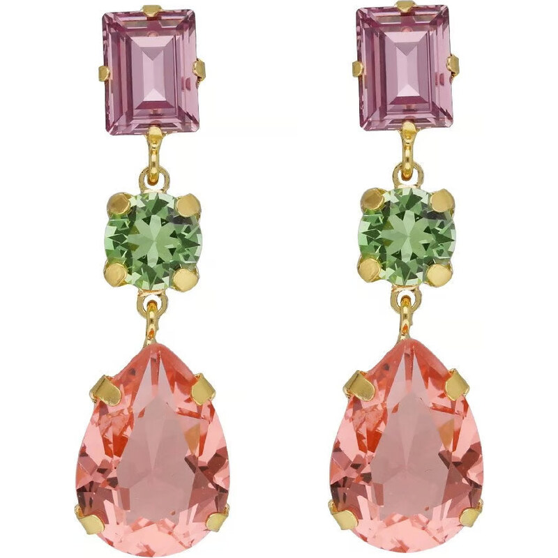 Victoria Cruz Pozlátené visiace náušnice s farebnými kryštálmi Bay 66589857