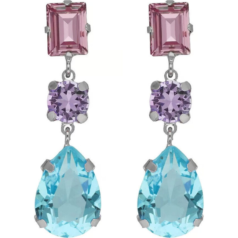Victoria Cruz Strieborné visiace náušnice s farebnými kryštálmi Bay 66581928