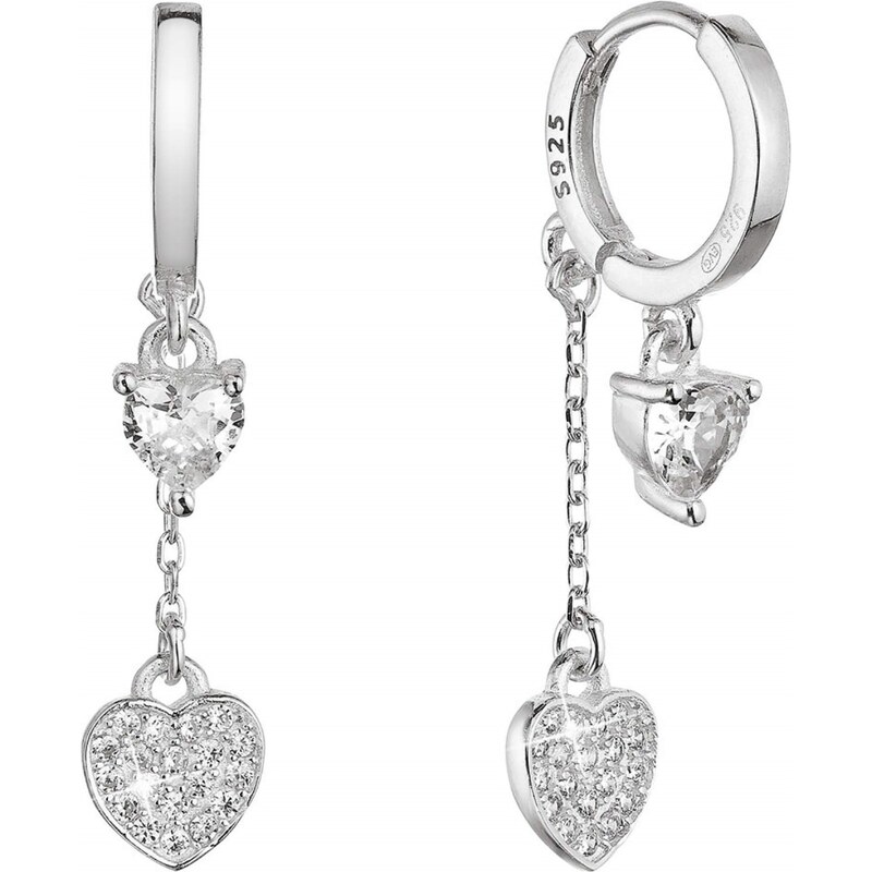 Evolution Group Strieborné kruhové náušnice s trblietavými srdiečkami 66587924