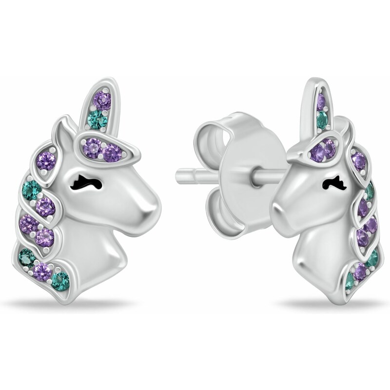 Brilio Silver Roztomilé strieborné náušnice Jednorožec so zirkónmi 66578497