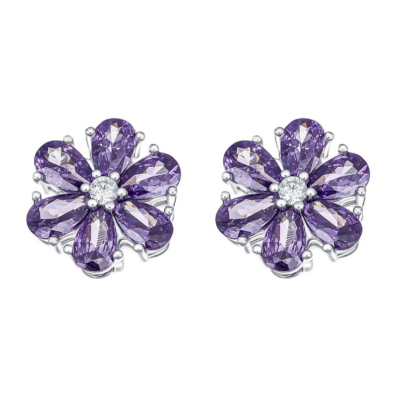 CRYSTalp Kytičkové náušnice s fialovými kryštálmi Flower Kiss 42288 66589610