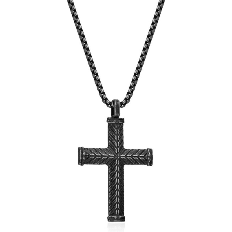 Diverse Čierny pánsky náhrdelník z ocele Krížik N1000509 66594252