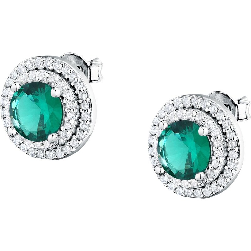 Morellato Oslnivé strieborné náušnice so zeleným zirkónom Tesori 66590753