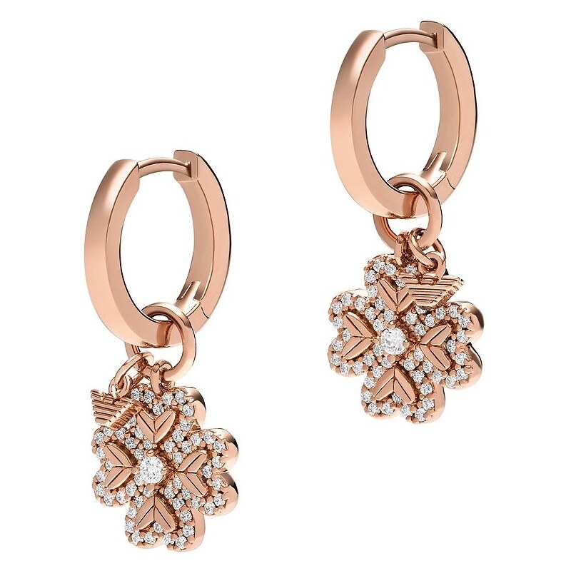 Emporio Armani Pozlátené náušnice 2v1 Štvorlístok s kubickými zirkónmi 66579325