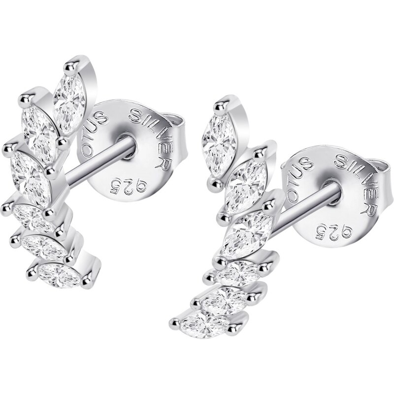 Lotus Silver Elegantné strieborné náušnice so zirkónmi Lístky Earparty 66591173