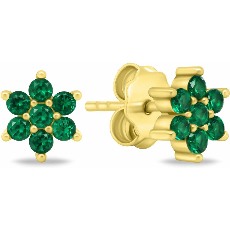 Brilio Silver Pôvabné pozlátené náušnice so zelenými zirkónmi EA846YG 66591075