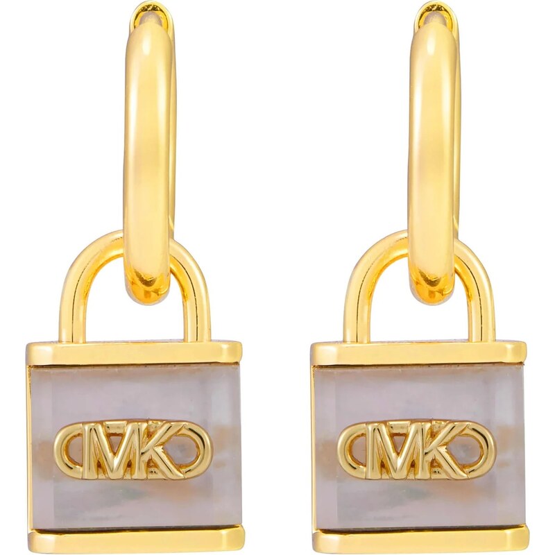 Michael Kors Pozlátené kruhové náušnice s perleťou Kors Lock 66584346