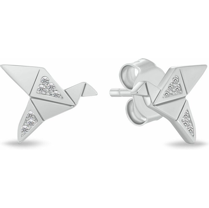 Brilio Silver Strieborné náušnice Origami vtáčik so zirkónmi EA1183W 66580703