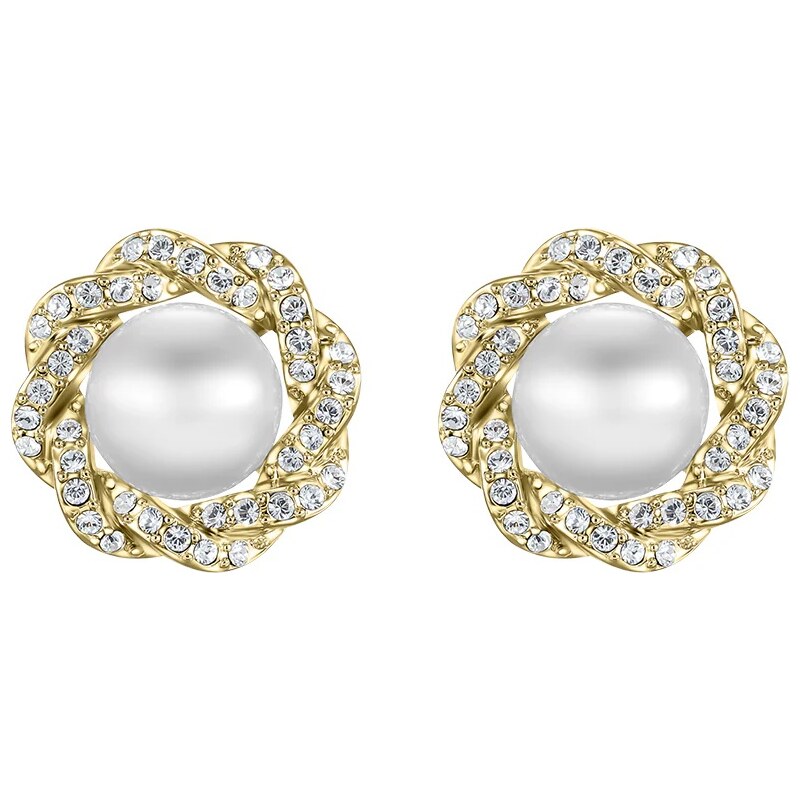 CRYSTalp Luxusné pozlátené náušnice s kryštálmi a perlou Rich pearl 67759632