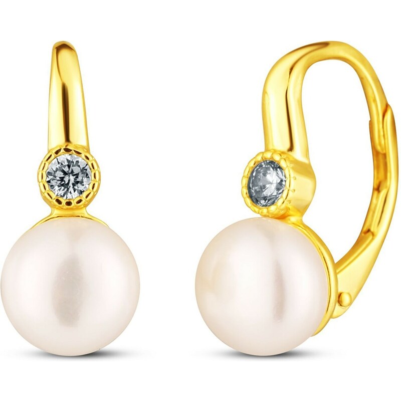 JwL Luxury Pearls Slušivé pozlátené náušnice s perlami a zirkónmi 66591879