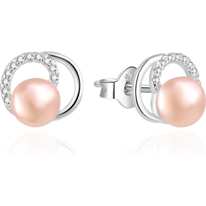 Agato Strieborné náušnice s pravou ružovou perlou a zirkónmi AGT 66580242
