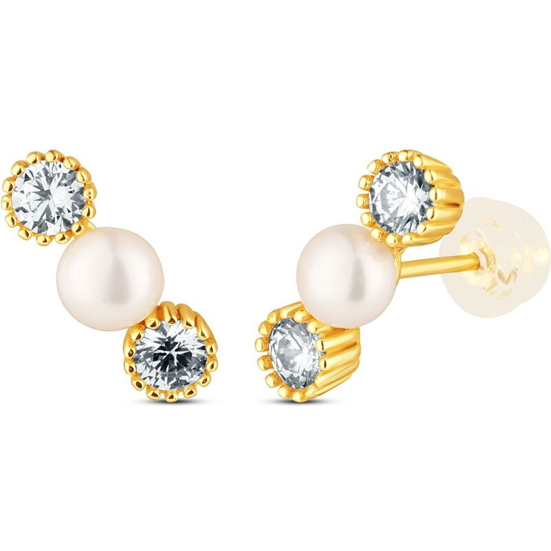 JwL Luxury Pearls Elegantné pozlátené náušnice s perlami a zirkónmi 66591721