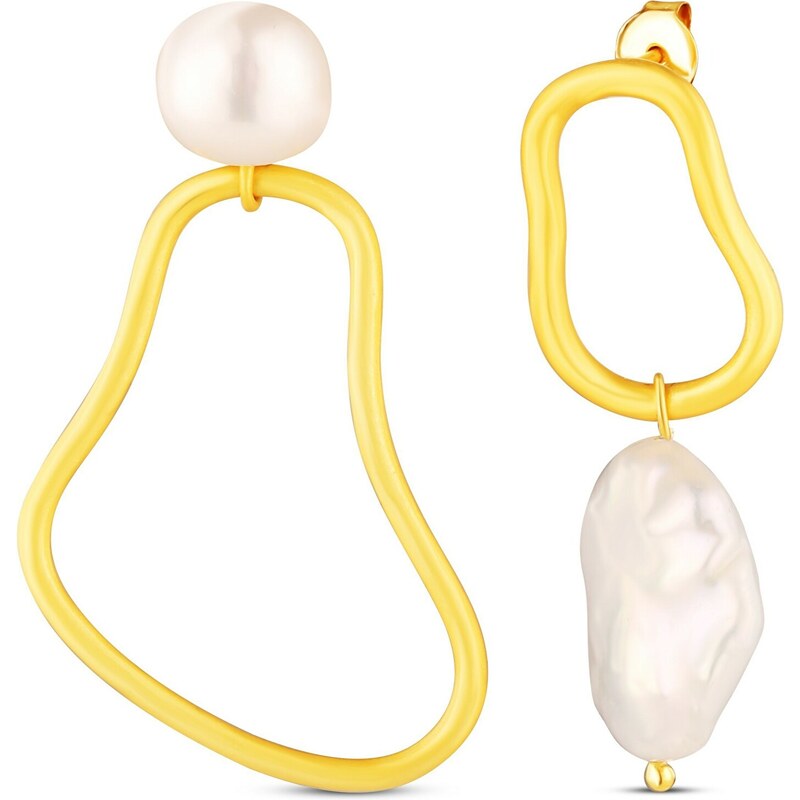JwL Luxury Pearls Asymetrické pozlátené náušnice s pravými 66579816