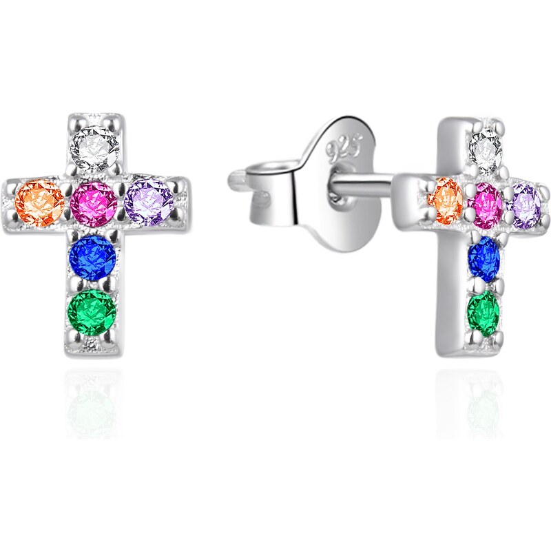 Agato Strieborné náušnice Krížik s farebnými zirkónmi AGT-E169PC 66587240