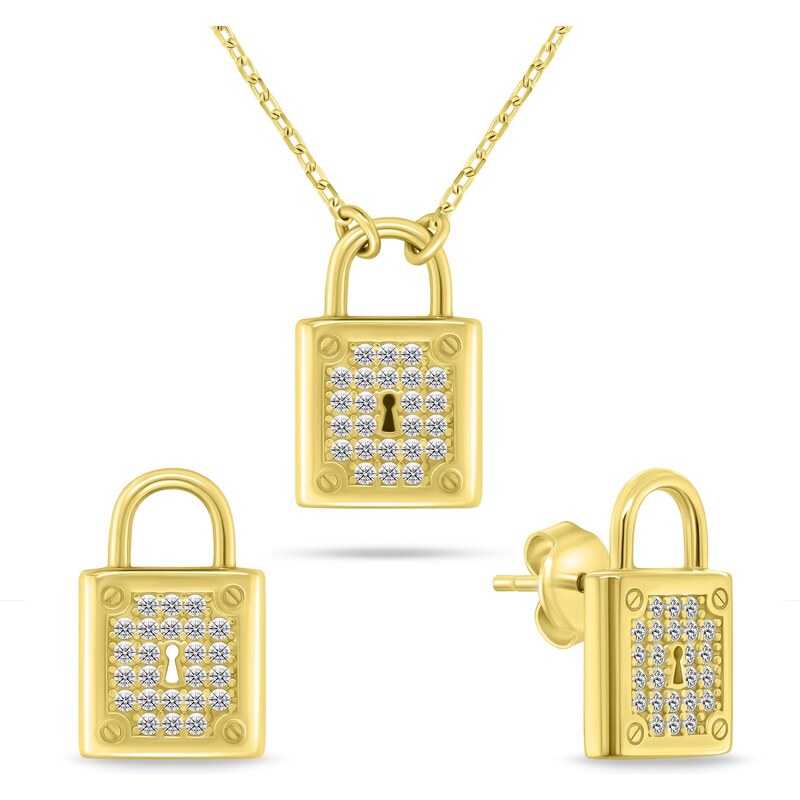 Brilio Silver Pozlátený set šperkov so zirkónmi Visiaci zámok SET281Y 66589395