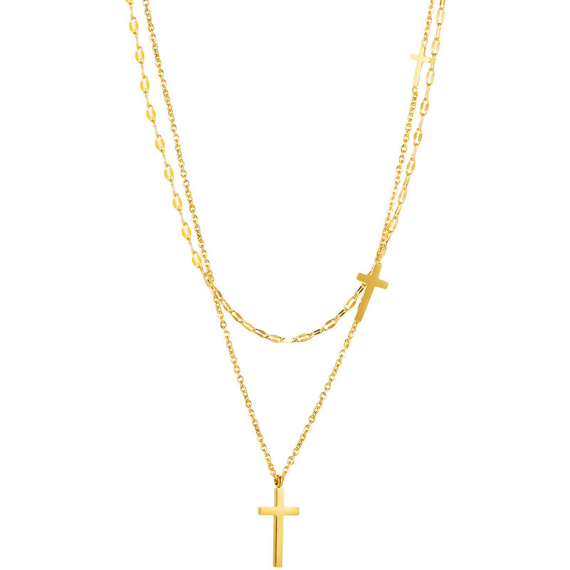 Troli Nadčasový dvojitý pozlátený náhrdelník pre ženy Krížik 66584955