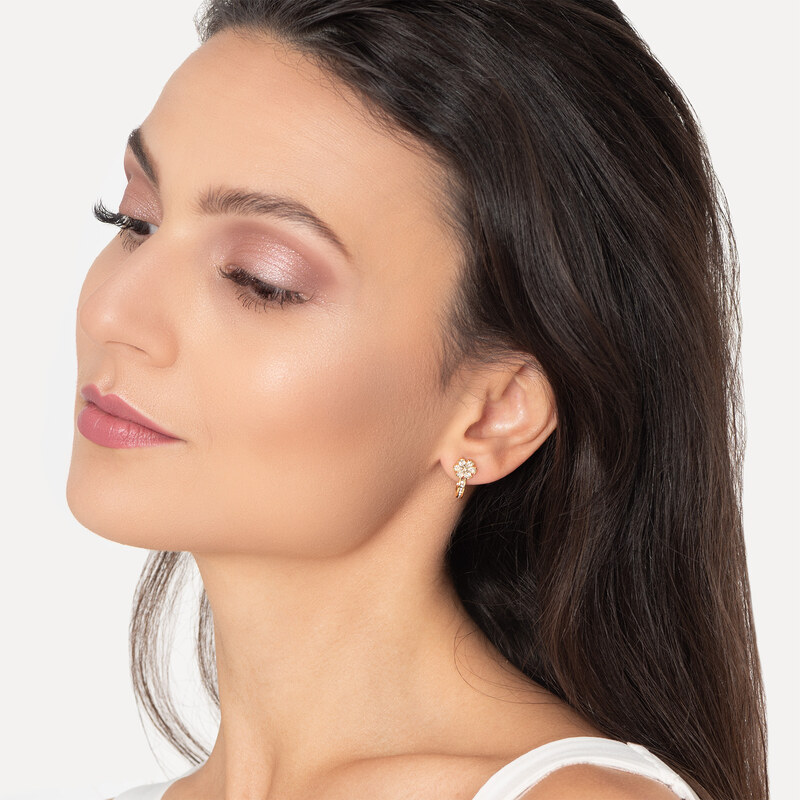 Guess Pozlátené polkruhové náušnice s kvetinami Lily JUBE05110JWYGT/U 66585264