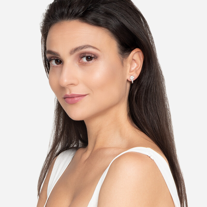 Guess Oceľové polkruhové náušnice s kvetinami Lily JUBE05110JWRHT/U 66594272