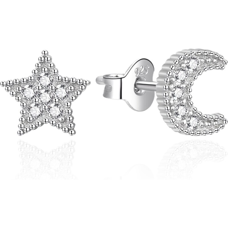 Agato Strieborné náušnice Hviezda a mesiac so zirkónmi AGT-E016PW 66582579